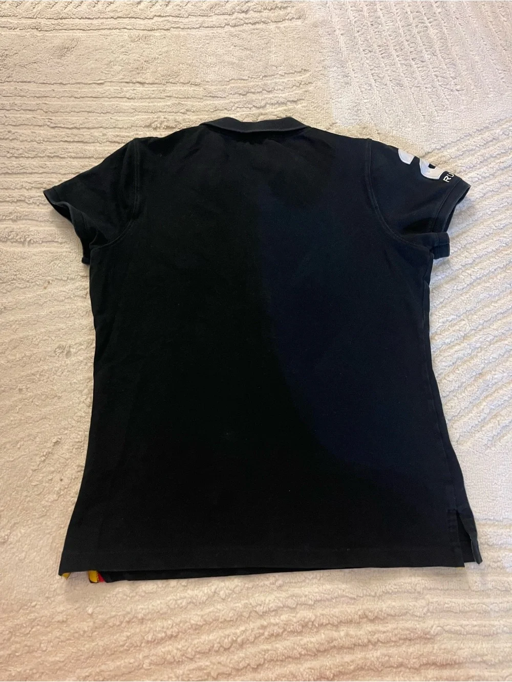 Ralph Lauren Black Polo with Red Diagonal Stripes and Crest
